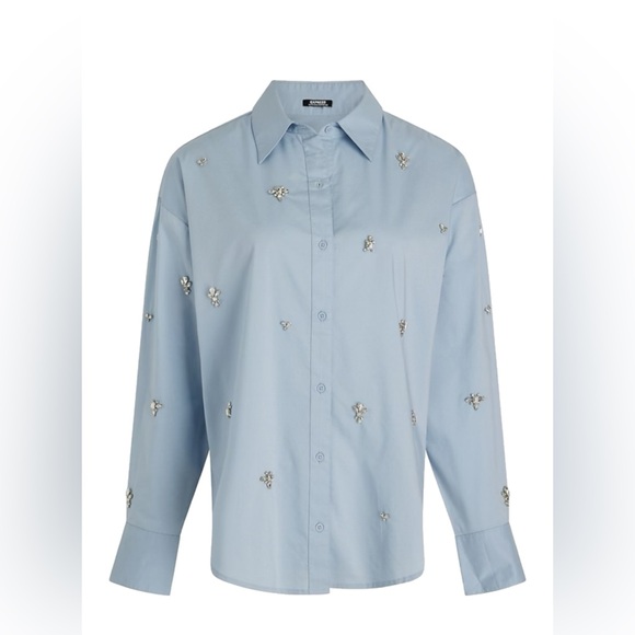 Express Light Blue Embellished Shirt - Picture 1 of 4